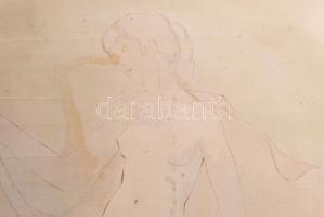 Jelzés nélkül: Női akt. Akvarell, tus, papír. Foltos. Lap alja vágott. 37x26cm
