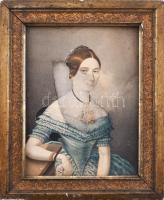 A Balás jelzéssel: Mayer Karolina operaénekesnő portréja, 1851. Akvarell, papír. Hátoldalán későbbi felirattal. Foltos. Antik, kissé sérült fakeretben. 21x16 cm