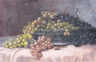 Hidasi J. jelzéssel: Csendélet szőlőkkel. Pasztell, papír. Üvegezett, sérült fakeretben. 27,5×42 cm