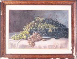 Hidasi J. jelzéssel: Csendélet szőlőkkel. Pasztell, papír. Üvegezett, sérült fakeretben. 27,5×42 cm