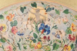 Jelzés nélkül, XIX. sz. második fele: Legyezőterv alakokkal, madarakkal, virágokkal. Akvarell, ceruz...