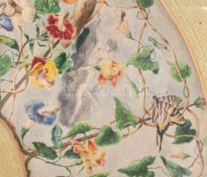 Jelzés nélkül, XIX. sz. második fele: Legyezőterv alakokkal, madarakkal, virágokkal. Akvarell, ceruz...