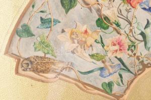 Jelzés nélkül, XIX. sz. második fele: Legyezőterv alakokkal, madarakkal, virágokkal. Akvarell, ceruz...