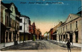 1918 Pöstyén, Piestany; Ferenc József út, üzletek / street view, shops (EK)