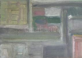 Olvashatatlan (Barcsay?) jelzéssel: Geometrikus kompozíció. Olaj, rétegelt falemez. Proveniencia: Sa...