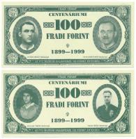 1999. 100Ft névértékű " Centenáriumi Fradi Forint" Nyilasi, Toldi, Magyar, Csányi fényképével + 1999. 100Ft névértékű " Centenáriumi Fradi Forint" Pataki, Schlosser, Dr. Springer, ifj. Springer fényképével T:UNC-AU