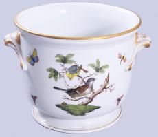 Herendi Rothschild mintás kaspó, jelzett, talpánál lepattanással, d: 17 cm, m: 15 cm