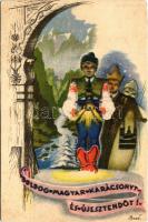 Boldog magyar karácsonyt és új esztendőt! / Hungarian Christmas and New Year irredenta greeting s: Bozó (vágott / cut)