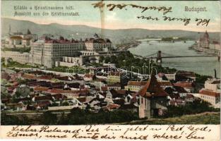 1906 Budapest I. Tabán, kilátás a Krisztinaváros felől, királyi vár, Lánchíd. Divald Károly 28.sz. (EK)