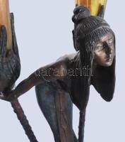 Gustav Gurschner (1873-1970) terv.: Jugendstil nőalakos asztali lámpa. Patinázott bronz, fémlüsztere...