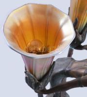 Gustav Gurschner (1873-1970) terv.: Jugendstil nőalakos asztali lámpa. Patinázott bronz, fémlüsztere...