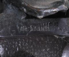 Gustav Gurschner (1873-1970) terv.: Jugendstil nőalakos asztali lámpa. Patinázott bronz, fémlüsztere...