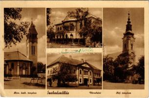 1947 Szabadszállás, Római katolikus templom, Zöld-kereszt kórház, Városháza, Református templom. Halman L. kiadása (EK)