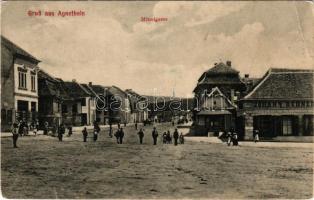 Szentágota, Agnetheln, Agnita; Mittelgasse / Piac tér, Johann Rehner üzlete. H. C. Lang / market square, shop (EB)