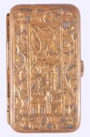 Aranyozott réz gravírozott cigarettatárca, 5x8 cm