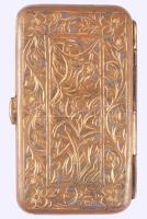 Aranyozott réz gravírozott cigarettatárca, 5x8 cm
