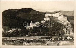 1932 Árvaváralja, Oravsky Podzámok; Árva vára, vasút, tehervonat / Oravsky zámok / Burg Orava / castle, train, railway. photo