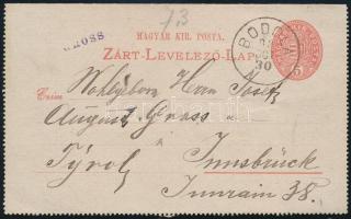 1893 5kr díjjegyes zárt levelezőlap "BODOLA" - Innsbruck