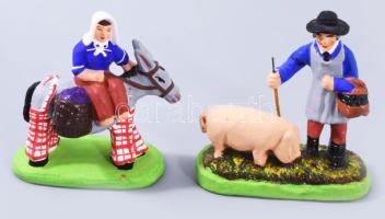 cca 1965 Santons 55 részes francia festett kerámia betlehem összeállítás a falusi lakosság ábrázolás...