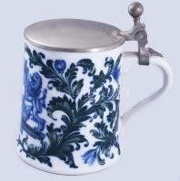 Kaiser kobalt festésű fedeles söröskorsó, jelzett, hibátlan, m: 16 cm