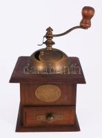 Német kávédaráló, fa, réz, m: 23 cm