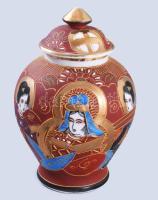 Japán fedeles váza, jelzett, kis kopással, m: 15 cm