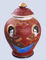 Japán fedeles váza, jelzett, kis kopással, m: 15 cm