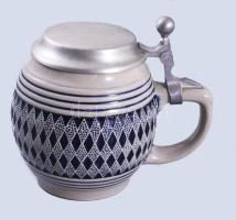 Német kőedény söröskorsó, jelzett, hibátlan, m: 14 cm
