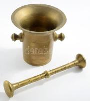 Bronz mozsár törővel, m: 11,5 cm, törő h: 21 cm