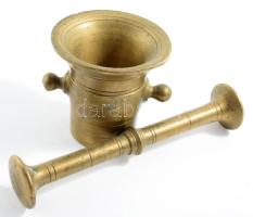 Bronz mozsár törővel, m: 6,5 cm, törő h: 15 cm