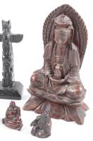 Vegyes keleti és afrikai szobrok, műgyanta, fa. 9 db 4-17 cm.ig