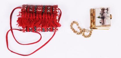 ca 1960 3 db retro maci figura és finn népviseletes baba, Budapest képes leporellóval 12-17 cm