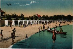 Siófok, fürdőzők, öltözőkabinok (fl)