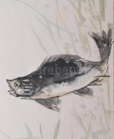 Jelzés nélkül, feltehetően távol-keleti alkotó: Halak. Akvarell, selyem. Kissé foltos. Dekoratív, fé...