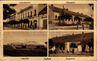 Sarkad, Takarékpénztár, Községháza, gyógyszertár, Körös híd, üzletek (EK)