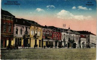 1940 Szászrégen, Sächsisch Regen, Reghin; Fő tér, Frank, Schupiter, Mark Farkas üzlete / main square, shops (EB)