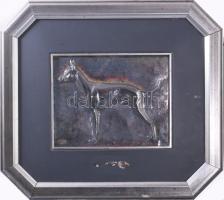 Sterling Vased S.A. jelzéssel kutya ezüst (Ag) lemez kép, keretben, 18x23 cm
