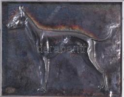 Sterling Vased S.A. jelzéssel kutya ezüst (Ag) lemez kép, keretben, 18x23 cm