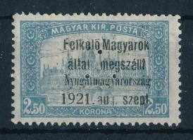 Nyugat-Magyarország I. 1921 Parlament 2,50K hármaslyukasztással, Bodor vizsgálójellel (**48.000)