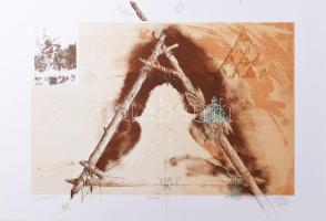 Gellér B. István (1946-2018): Lelet. Litográfia, papír, jelzett, művészpéldány EA IX/XV számozással. 41,5x48 cm