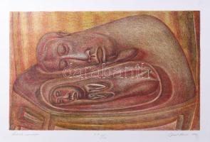 Gaál József (1960-): Szelídek némasága, 1990. Litográfia, papír. Jelzett, művészpéldány EA IX/XV számozással. 35x54 cm