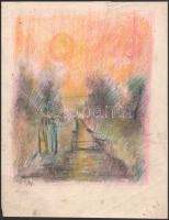 Gyarmathy Tihamér (1915-2005): Szerelmesek találkozása, 1930-as évek. Kréta, papír, jelzett. Javított szakadással. 29,5x23 cm