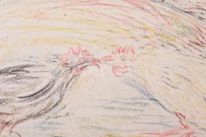 Gyarmathy Tihamér (1915-2005): Kakasok, 1930-as évek. Kréta, papír, jelzett. 25x35 cm