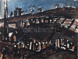 Swierkiewicz Róbert (1942-2019): Kaposvári táj, 1958. Akvarell, tus, papír, jelzett a hátoldalán. 30×41,5 cm.