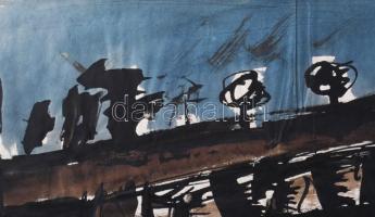 Swierkiewicz Róbert (1942-2019): Kaposvári táj, 1958. Akvarell, tus, papír, jelzett a hátoldalán. 30...