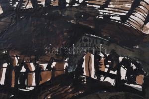 Swierkiewicz Róbert (1942-2019): Kaposvári táj, 1958. Akvarell, tus, papír, jelzett a hátoldalán. 30...