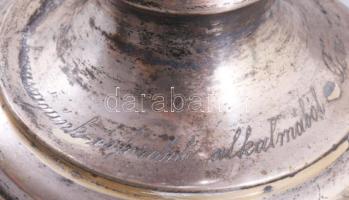 Ezüst (Ag) talpas váza. Dianás jelzéssel, gravírozással, Kristály. Jelzett, hibátlan 18 cm
