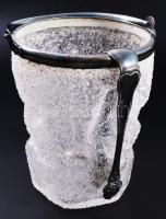 Jegesvödör, alpakka peremmel és jégfogóval Kraklé üveg, hibátlan m: 15 cm