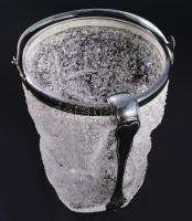 Jegesvödör, alpakka peremmel és jégfogóval Kraklé üveg, hibátlan m: 15 cm