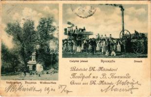 1900 Nagykikinda, Kikinda; Vodica-liget, Cséplés gőzgéppel / Wodicza-Hain, Drusch / spring source, sanctuary, treshing with steam machine (fl)